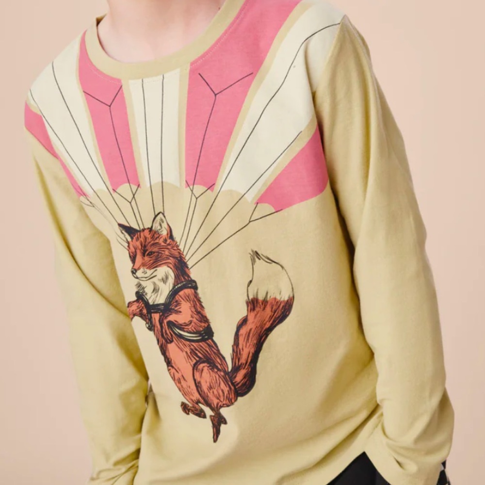 Tea Collection Cream and Pink Crewneck Top with Fox Design